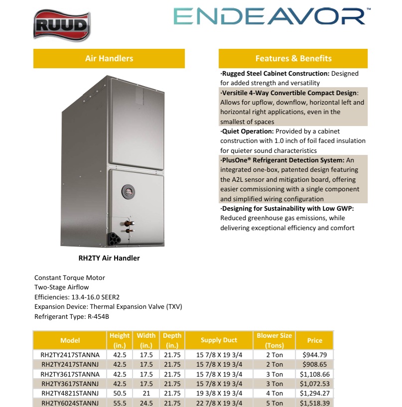 2.5 Ton Rheem 14.3 SEER2 R454B Two Stage Heat Pump System RP14AY30AJ2N, RH2TY3617STANN thumbnail 2