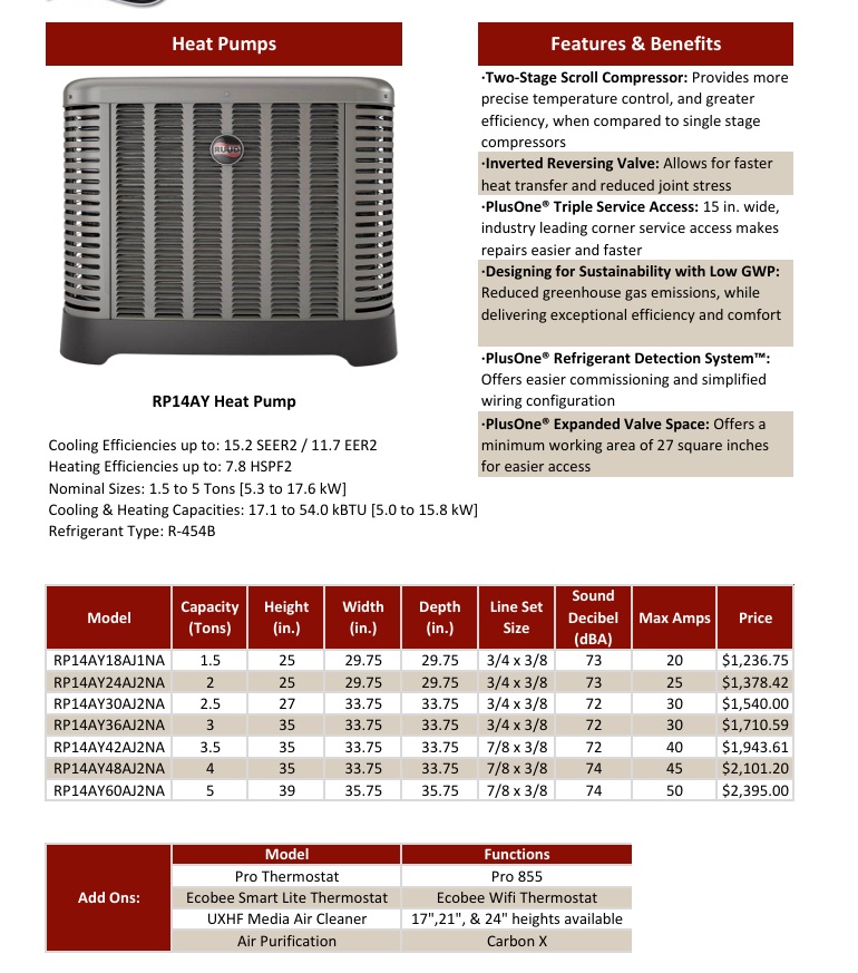 4 Ton Rheem 14.3 SEER2 R454B Two Stage Heat Pump System RP14AY48AJ2N, RH2TY4821STANN thumbnail 3