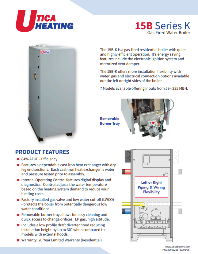 2W480E, Utica UH15B-060K WATER BOILER NAT GAS, 60,000 BTUs thumbnail 2