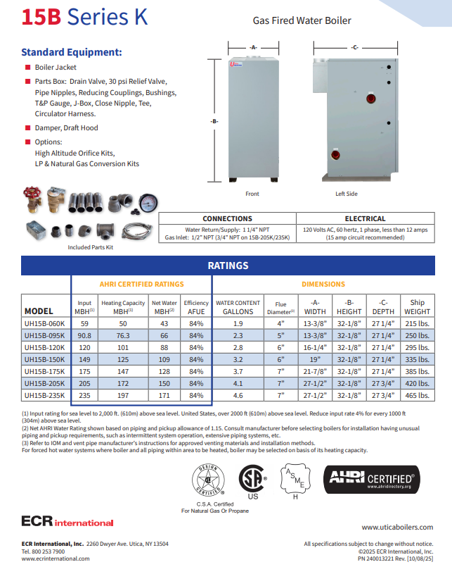 2W480E, Utica UH15B-060K WATER BOILER NAT GAS, 60,000 BTUs thumbnail 3